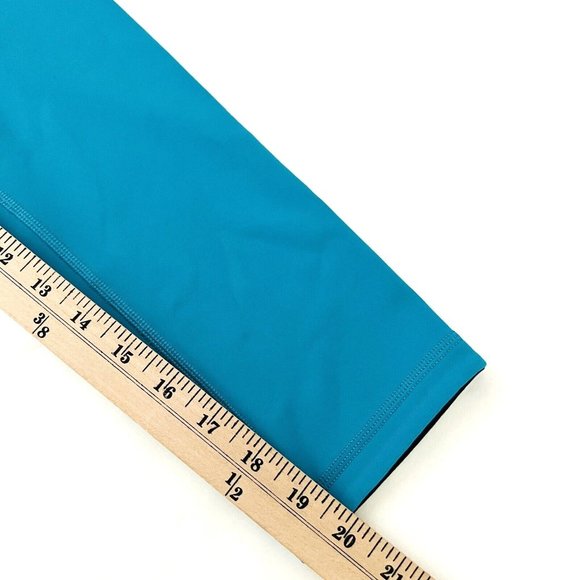 Lululemon Size 4 Crop Leggings Turquoise Blue High Rise Wide Flat Waistband - Picture 4 of 5